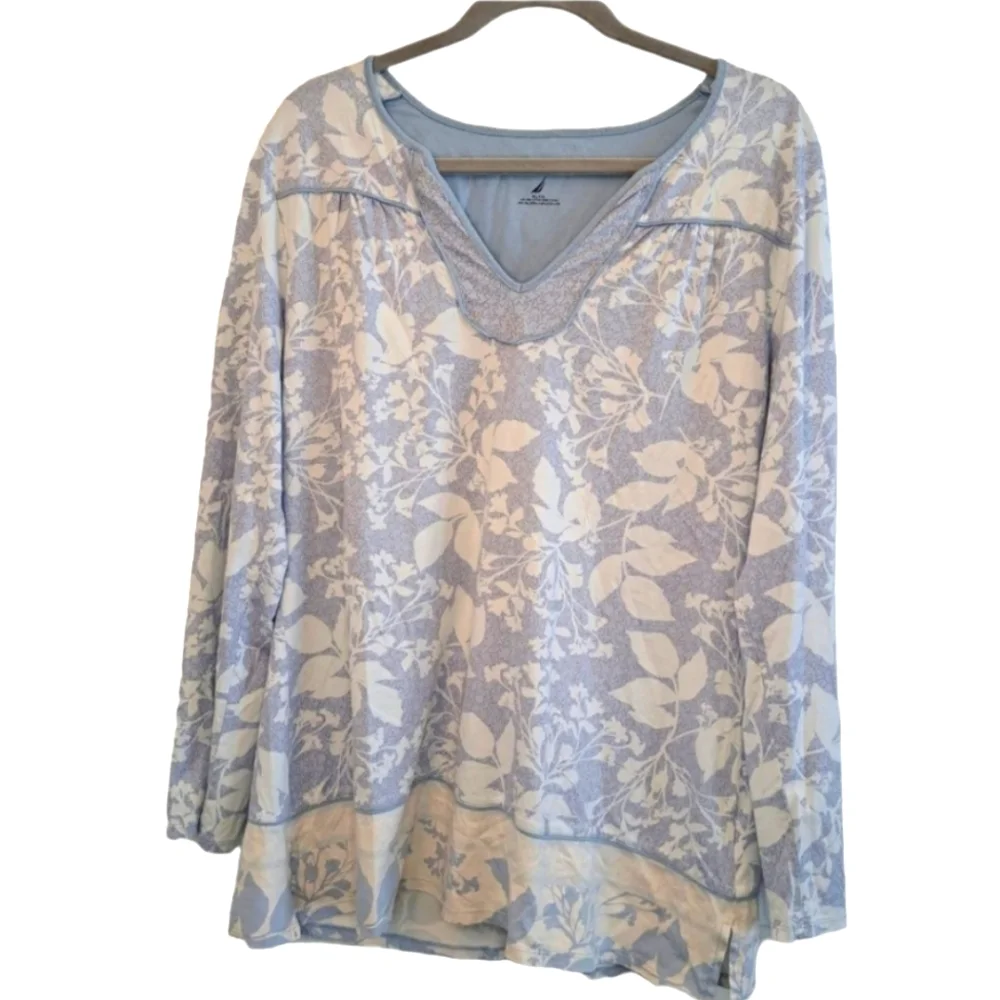 Nautica Floral Long Sleeve Top Sleepwear Loungewear Size XL